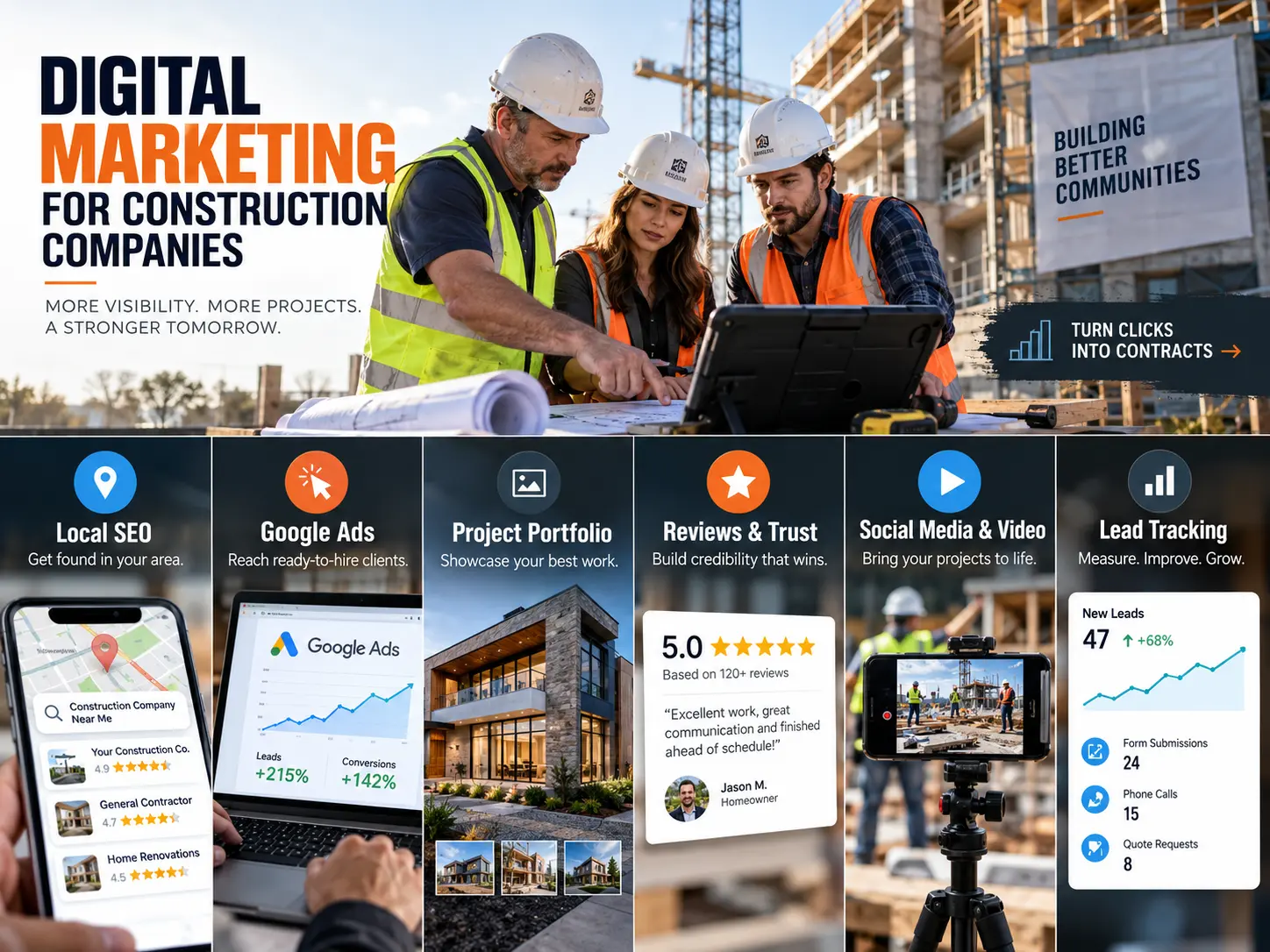 digital marketing for construction companies infographic