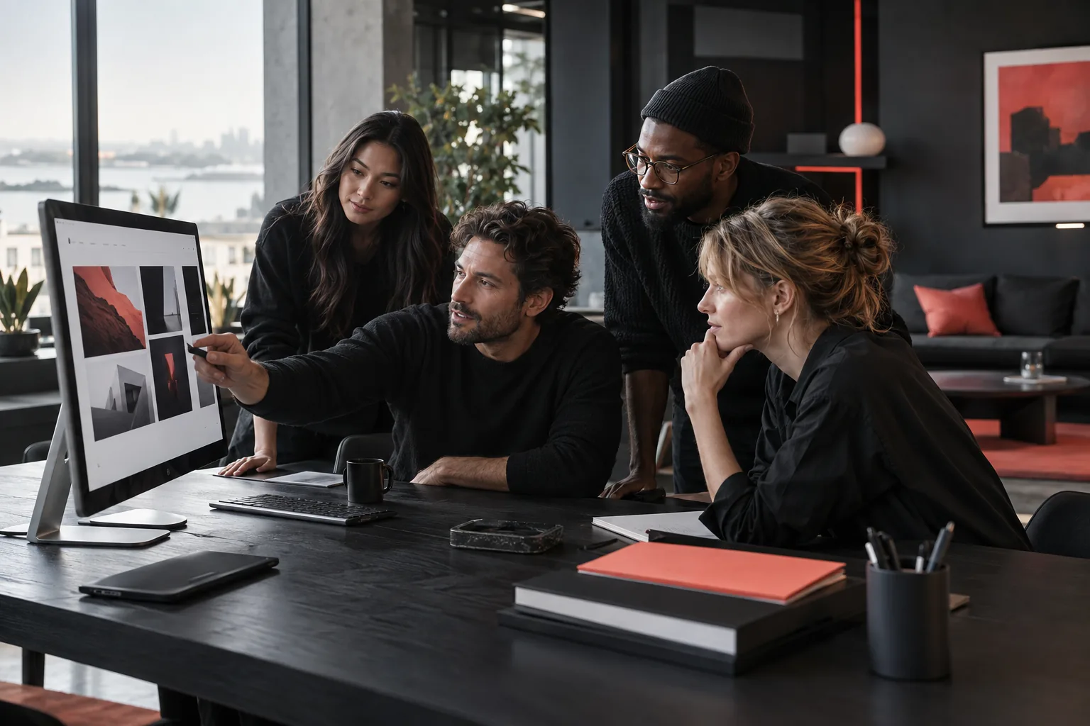 Creative professionals reviewing a digital design concept